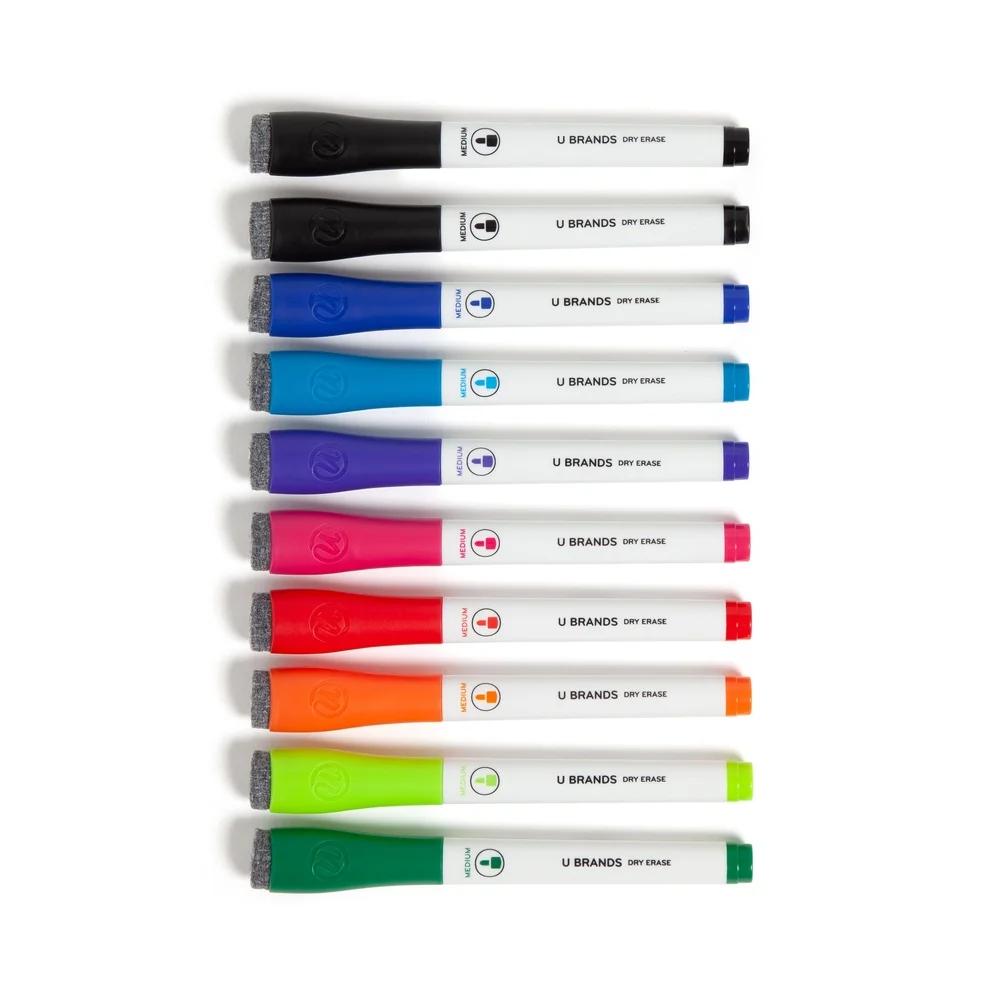 Dry Erase Markers Medium Bullet Tip 10 Count Multi Color Non-Toxic Low Odor Ink Felt Eraser Perfect Home Office Classroom