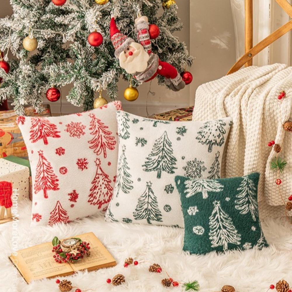 Delicate Christmas Plush Pillowcase Xmas Tree Pattern Soft Knitted Pillow Cover Home Decor Square Cushion Cover for Couch