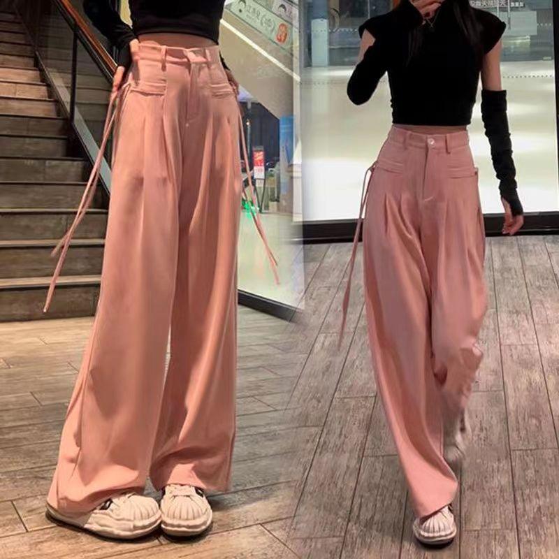 Women's Spring-Summer High-Waist Wide-Leg Pants | Stylish Straight-Leg Casual Athletic Tailored Trousers | Versatile Floor-Length Dress Pants