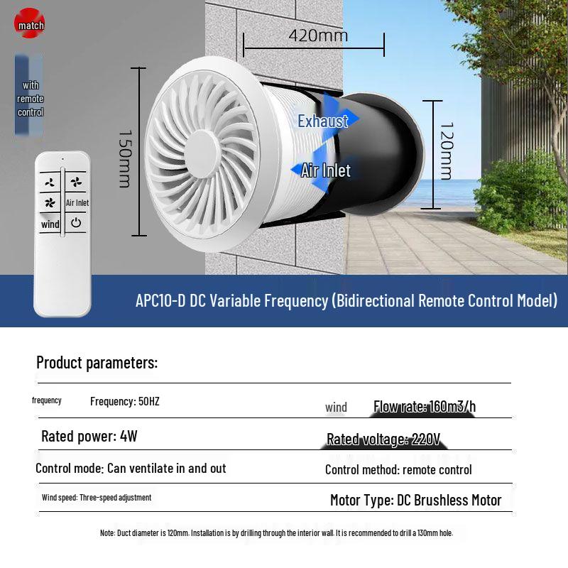 Wall-Mounted Dual-Flow Ventilation Fan with Air Purification System