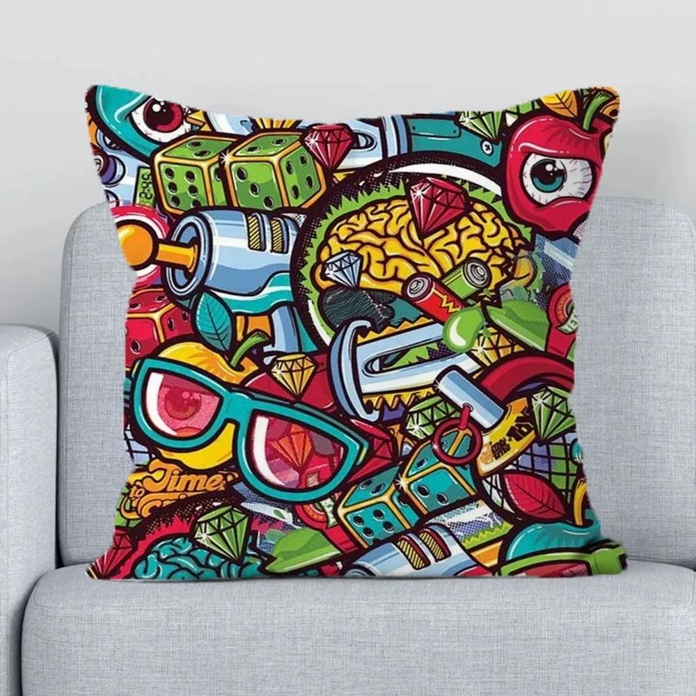 Car Living Room Sofa Cushion Cover Graffiti Art Decoration Cushion Cover Luxury Home Decoration Pillow Cover