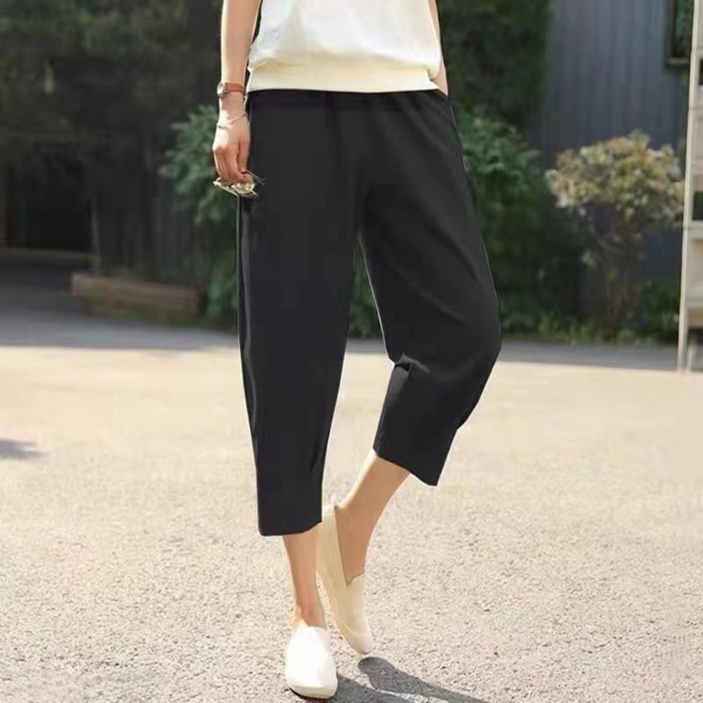 Women Casual Pants Summer Women's Casual Cropped Trousers Lightweight Elastic Waist Pants for Daily Wear Breathable for Women