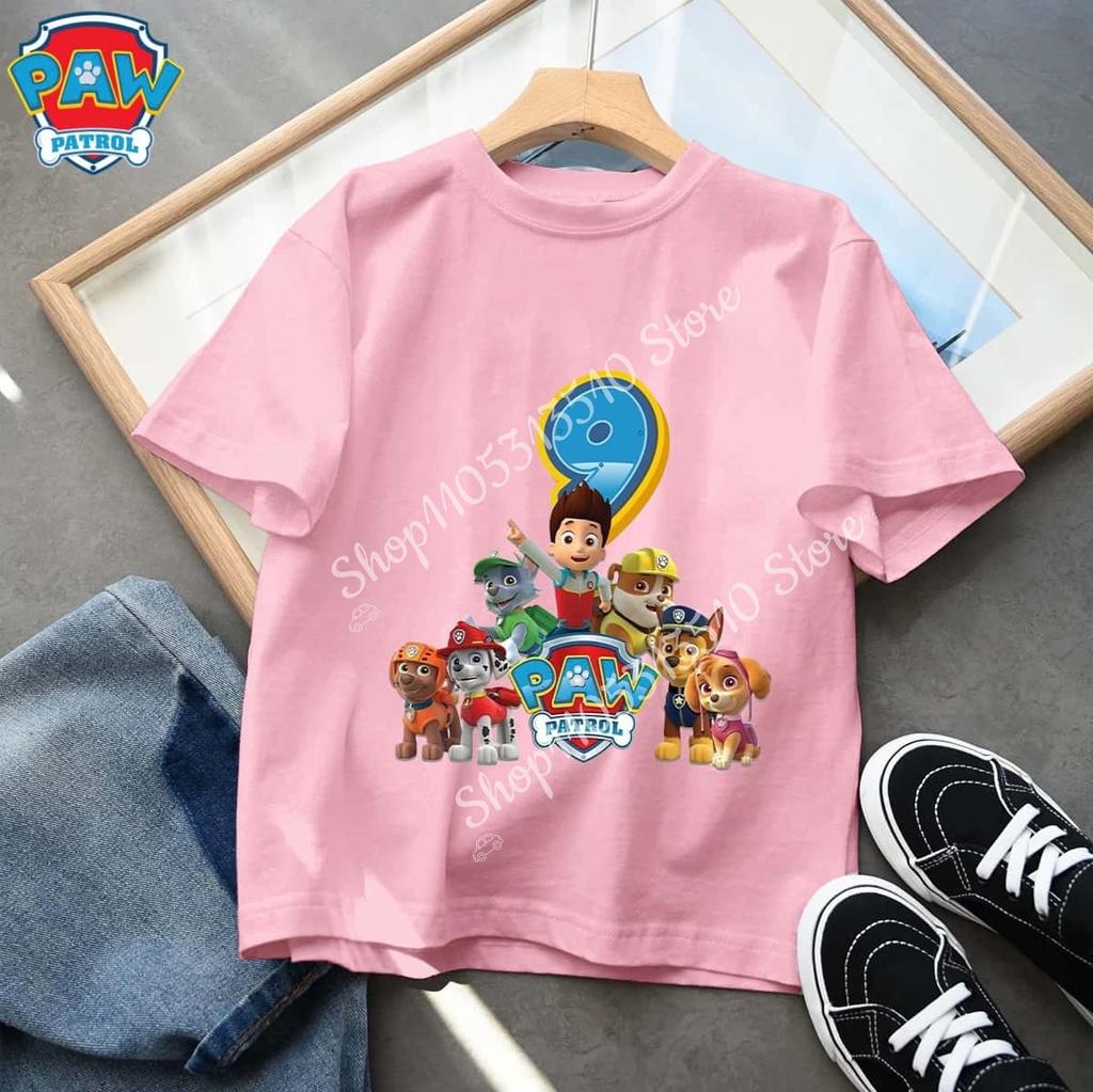 2026 Paws Patrols T Shirt Summer Children Short Sleeves Tops Cotton Clothes Cartoon Anime Kids Kawaii Cute Gift Breathable Soft