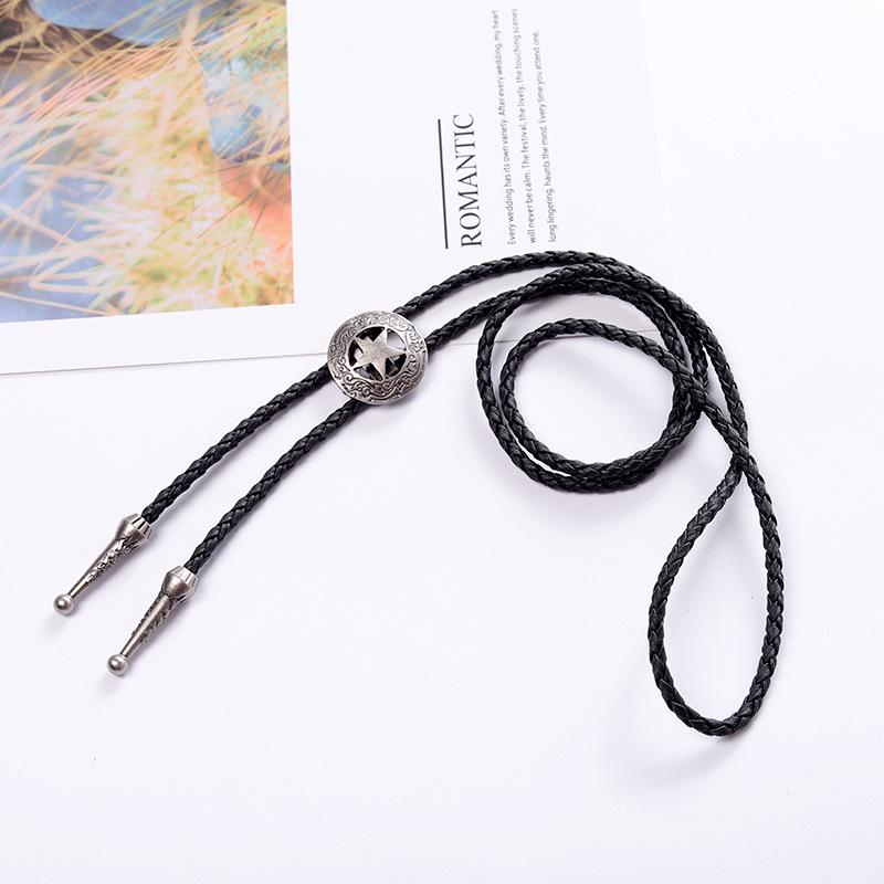 Creative Bullhead Leather Cord Tie Necklace - Retro European and American Design