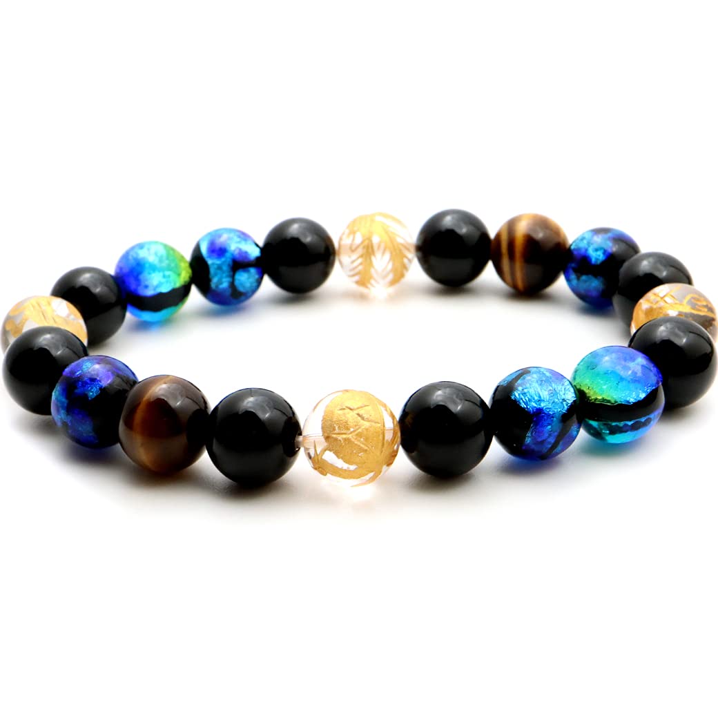 

Four Gods Firefly Glass Bracelet 12mm Glowing Kerama Marine Crystal Natural Stone Power Stone Accessories Inner Circumference 21cm [GOLD STONE] Men s