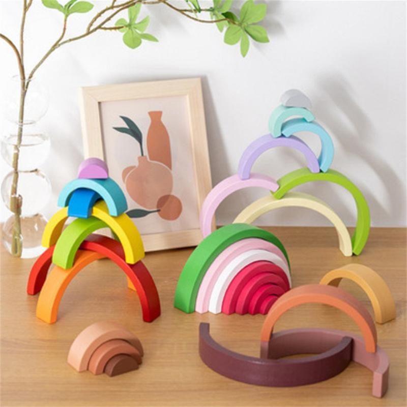 Arch Bridge Rainbow Building  Kids Wood Stacker Baby Toy Color Cognitive Children Montessori Educational Wooden Toys