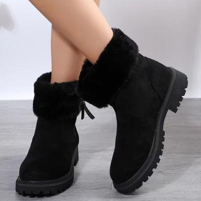 Winter New Large Size Women's Boots Solid Color Plush Shoes Side Zipper Low Heel Warm Cotton Boots Women