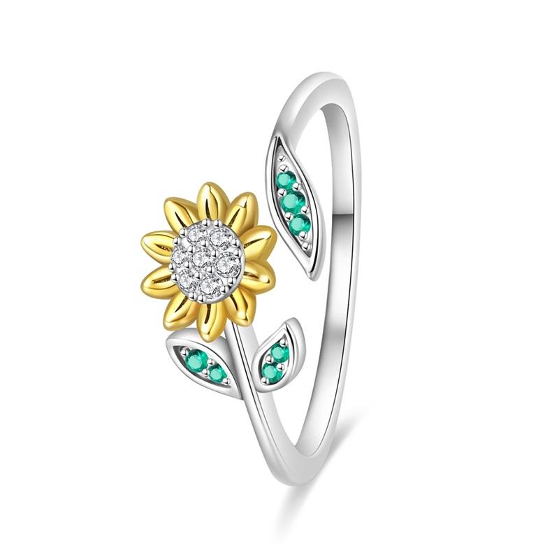 925 Silver Women Rings Sparking Zircon Sunflower Star Moon Open Ring For Engagement Jewelry Anniversary Gifts