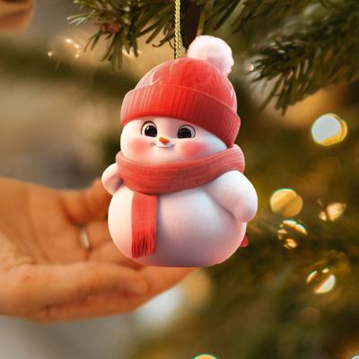 Christmas Ornament 2D Cartoon Snowman Shape Hanging Decoration with Lanyard Festive Atmosphere Christmas Decor
