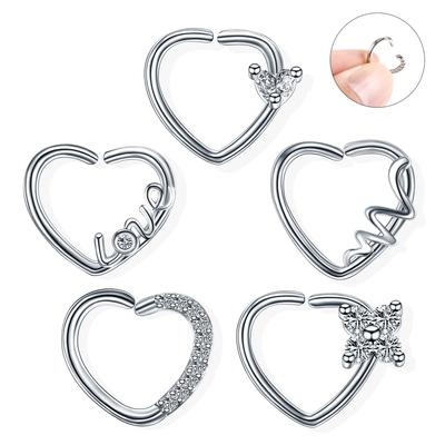 2pcs Steel Daith Love Heart Piercings Helix Ear Tragus Cartilage Rook Piercing Conch Lobe Earring 16G Nose Hoop Rings Jewelry