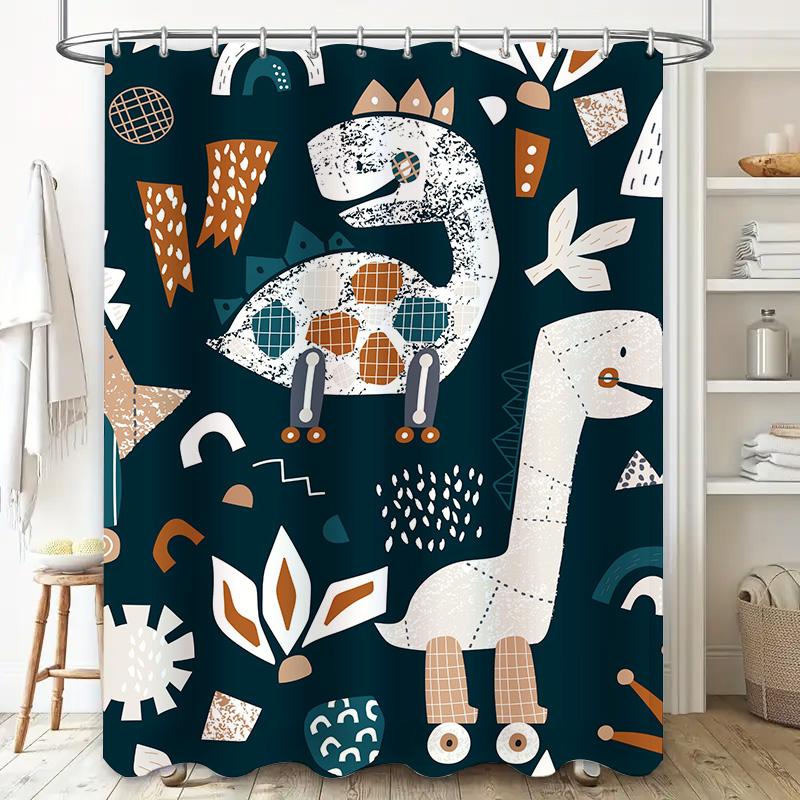 Blue Printed Shower Curtain with Cartoon Dinosaur Pattern for Bathroom Decor Waterproof Fabric Perfect Gift Idea (30x72 inches)