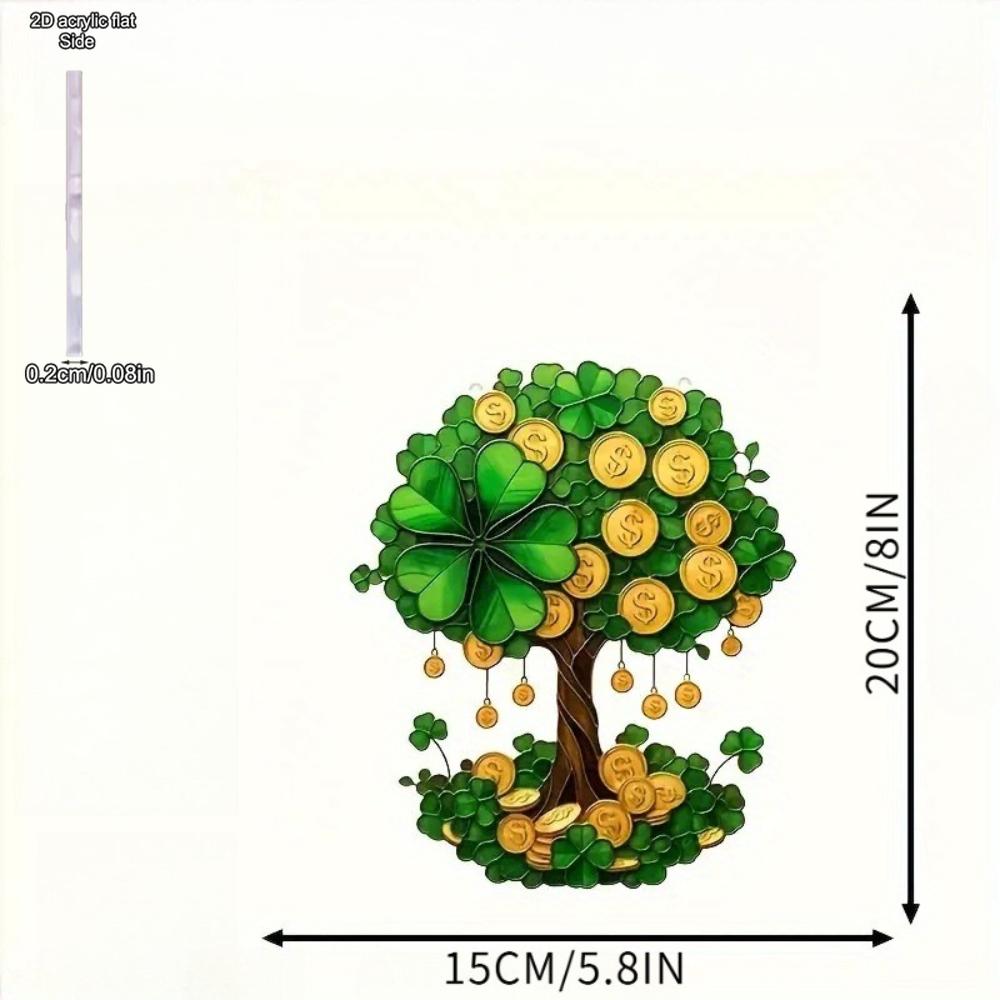 1pc 2D Acrylic Lucky Clover with Money Tree Decoration | Suitable for Bathroom, Bedroom, and Outdoor Spaces, Wall Hanging Decoration 