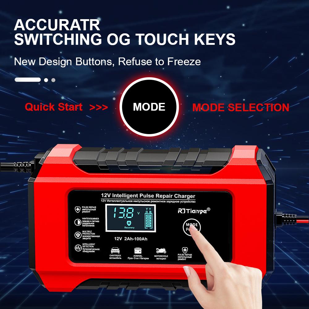 Digital Display Screen Suitable for Lead Acid Batteries 12V6A Intelligent EU Plug Reverse Protection Car/Motorcycle Charger Smart Battery Charger