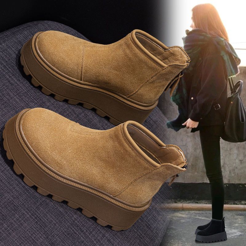 Thick-soled Martin boots women's 2025 new British style autumn and winter velvet small man heightening European popular muffin short boots