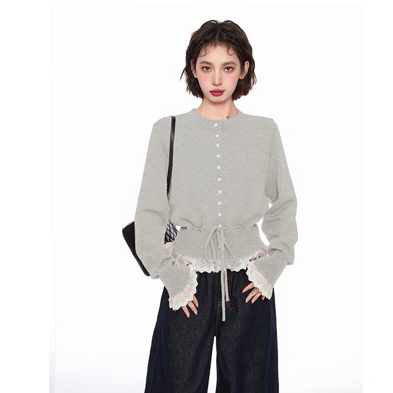 Lanzhi Women's Faux Two-Piece Lace Knit Cardigan Sweater NX829