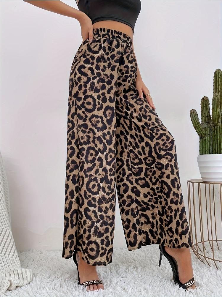 Spring Women's Fashion Classic Leopard Print Elastic Waist Draped Loose Casual Wide-Leg Pants