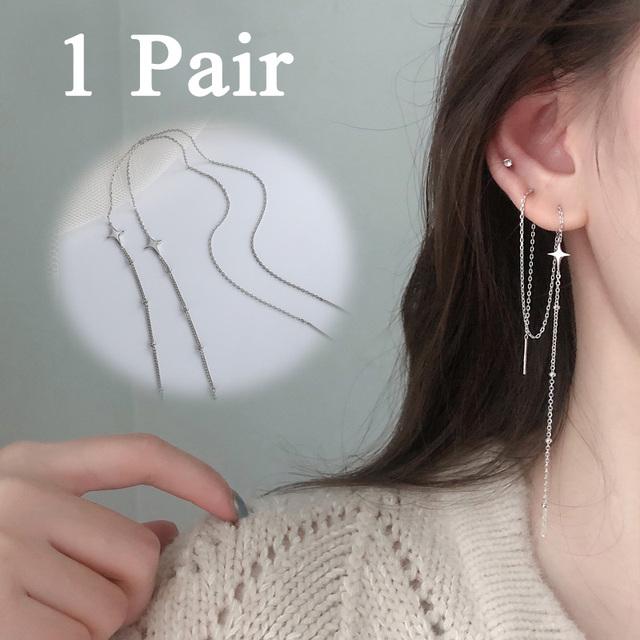 Mode Minimalistischen Lange Ohrring Silber Farbe Einfache Quaste Kette Aussage Ohrringe Frauen Korea Joker Ohr Linie Schmuck Geschenk