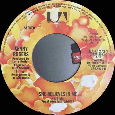 7-Zoll Schallplatte KENNY ROGERS - She Believes In Me / Morgana Jones UAX1273Y United Artists  1978 US Rock Gebraucht