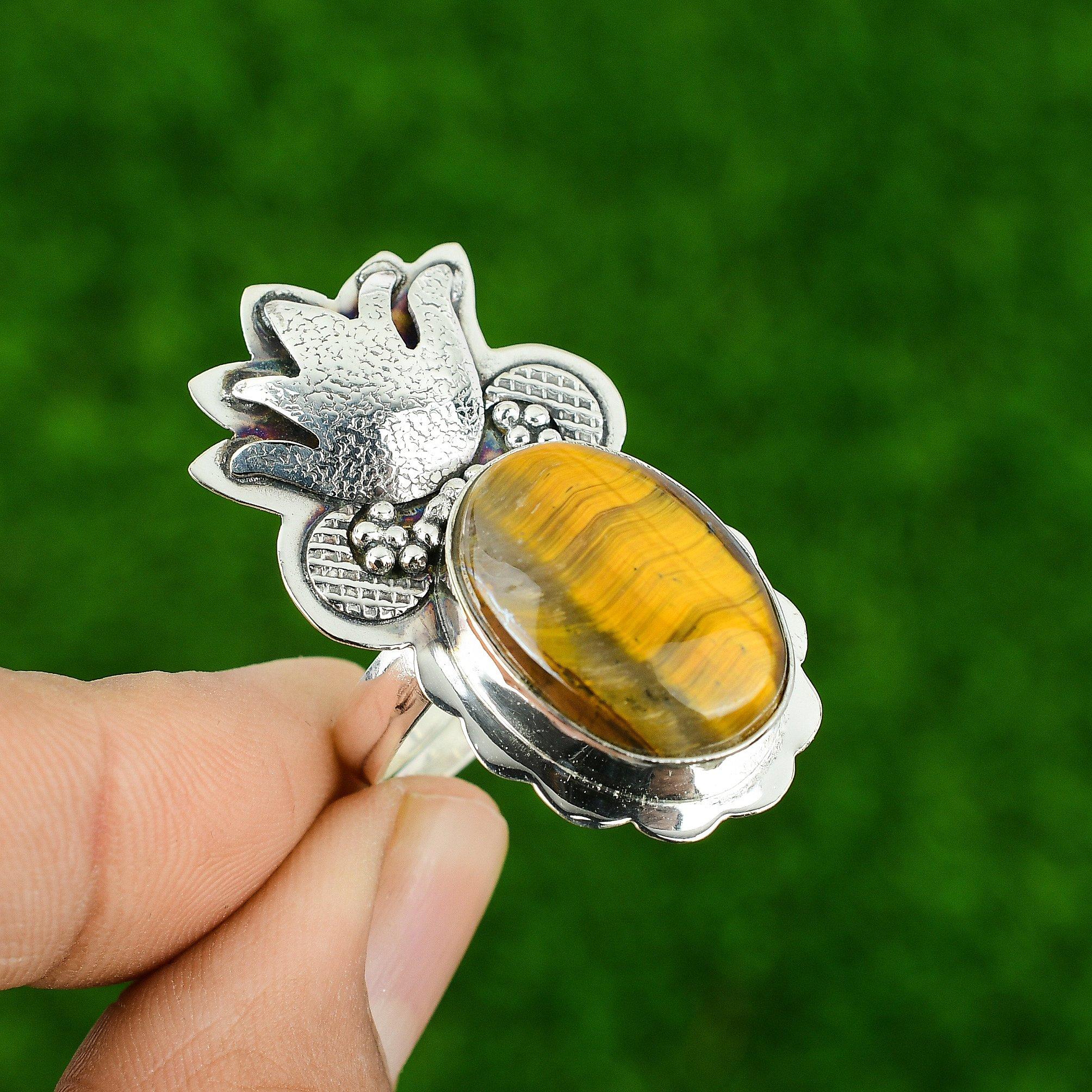 

Sterling Silver Sacral Chakra Natural Tiger s Eye Trendy Statement Ring Jewelry Adjustable