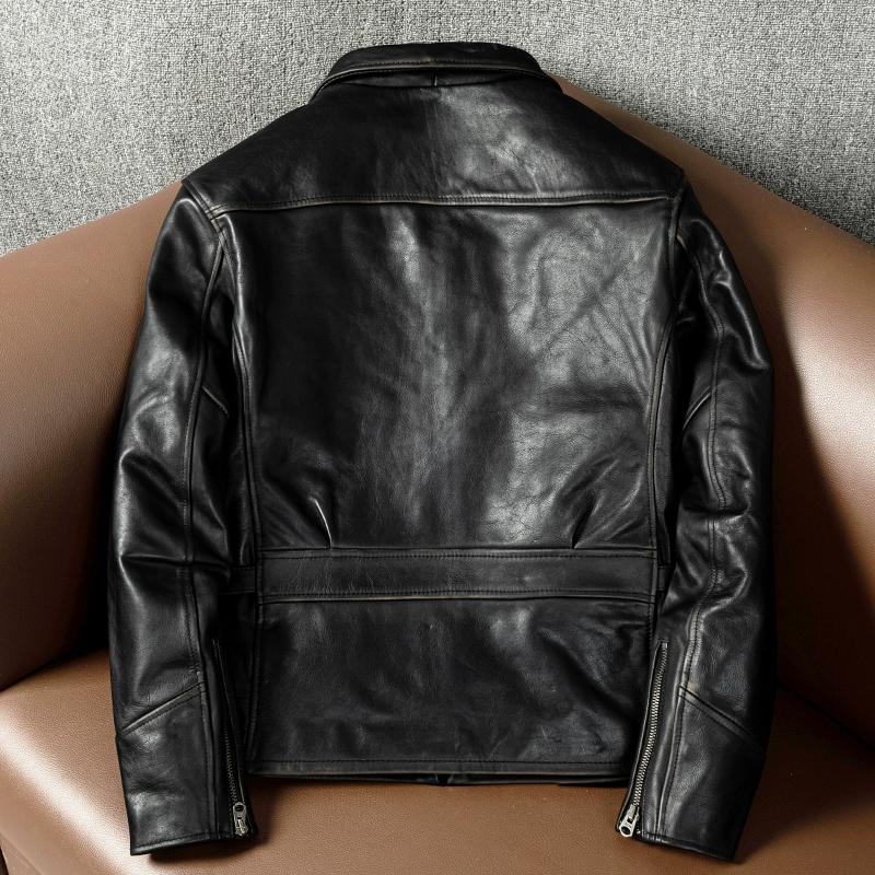 Retro Hand-matched Head Layer Tea Core Horse Leather Short Slim Fit Men's Genuine Leather Jacket Jacket
