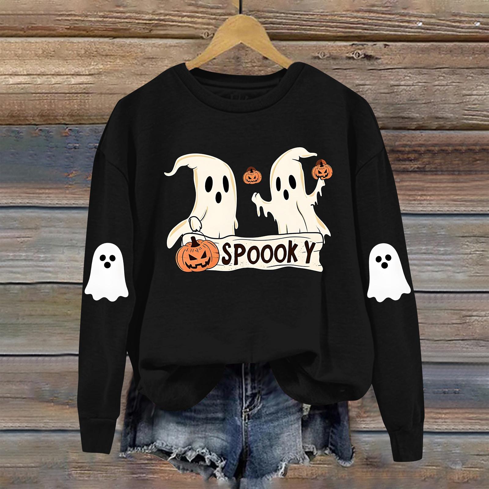 

Женская модная повседневная толстовка с длинным рукавом и принтом на Хэллоуин, с круглым вырезом M