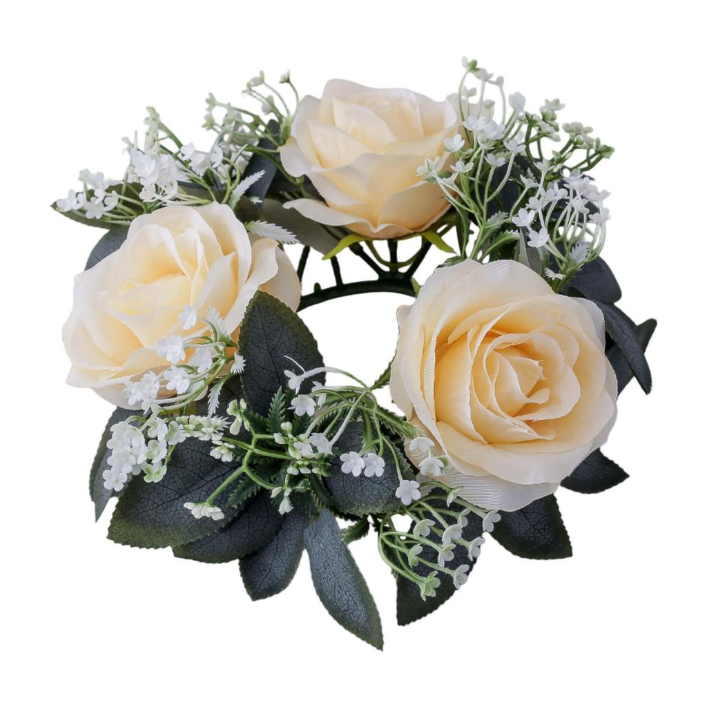 Artificial Floral Candle Ring for Pillar Candle Greenery Small Fake Candle Holder for Party Thanksgiving Day Home Table Dinner