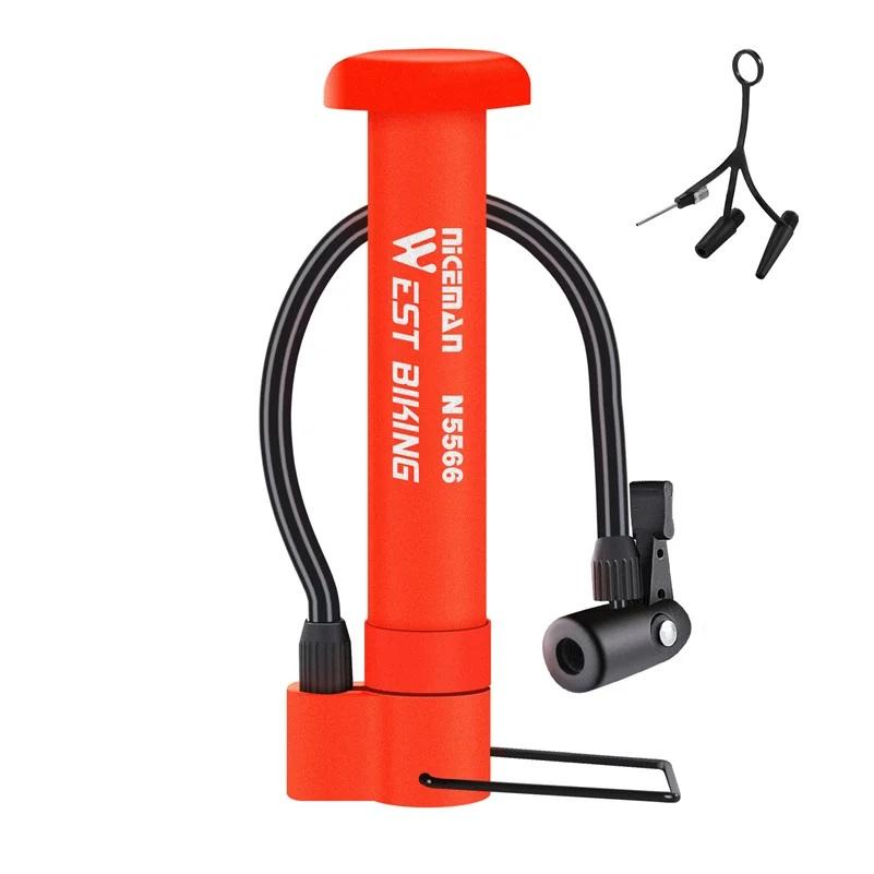 WEST BIKING Bike Pump Mini Portable Bicycle Manual Air Pump Inflator Schrader Valve Floor MTB Road Household Emergency Air Pump красный