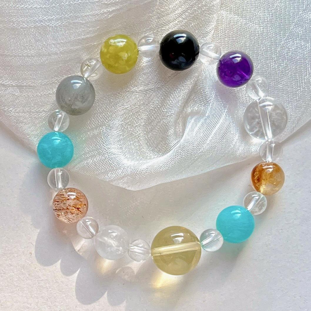 Retro High Quality Natural White Crystal Tianhe Stone Amethyst Lemon Yellow Duobao Bracelet Bracelet.