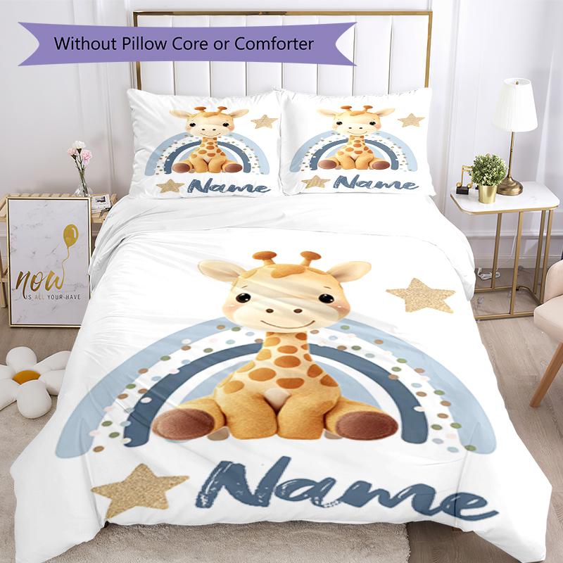 Set Biancheria da Letto con Giraffa e Nome Personalizzato 3 Pezzi Copripiumino Chiusura Include 1 Copripiumino e 2 Federe, Morbido e Confortevole per Tutte le Stagioni.