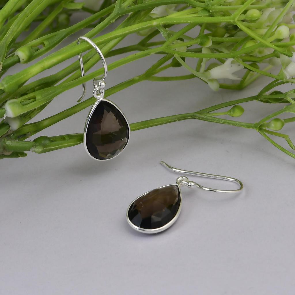 Smoky Quartz Teardrop Earrings, Pear Shape Gemstone Studs, 12x18mm Dangle Earrings, Sterling Silver Drop Earrings, Gift For Her