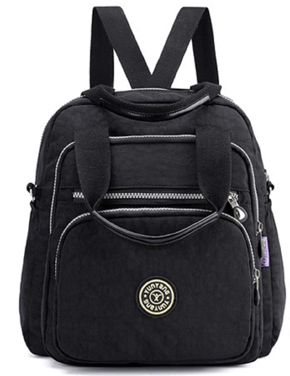 Brighttrust 3-Way ShoulderHand Backpack, Water-Repellent Nylon, Lightweight, Women s Bag (Black)