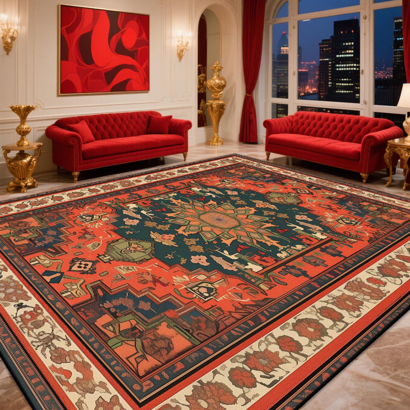 

Retro Persian Carpet Living Room Decoration Bedroom Bohemian Red Large Area Rugs Washable Lounge Rug Lounges Coffee Tables Mat 60x90cm
