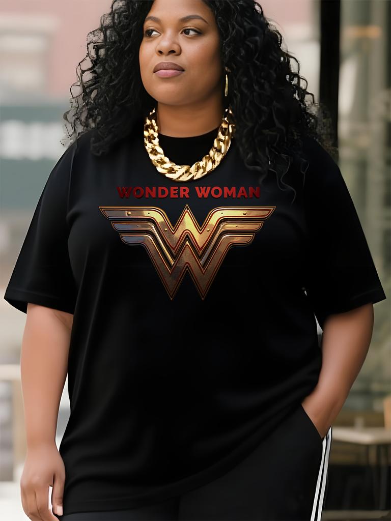 European size Justice League Women'S Wonder Woman Logo Graphic T-Shirt - L-5XL, All-Season Comfort Casual Crew Neck Short Sleeve