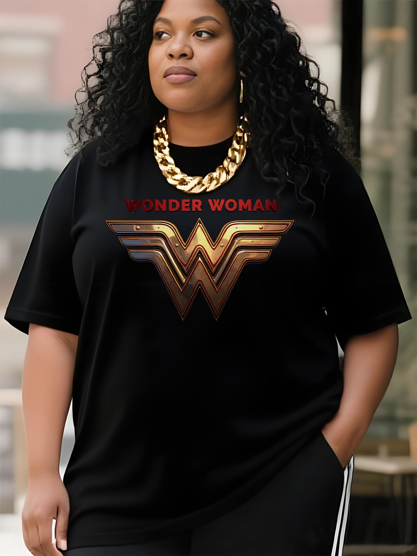 

European size Justice League Women S Wonder Woman Logo Graphic T-Shirt - L-5XL, All-Season Comfort Casual Crew Neck Short Sleeve 4XL чорний