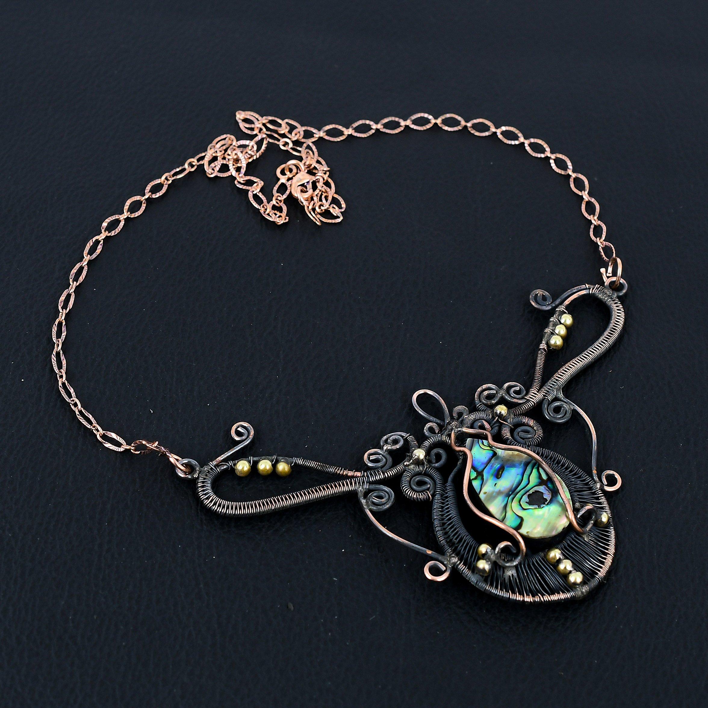 

Восхитительное ожерелье из драгоценных камней в виде ракушки-ушка из чистой медной проволоки ручной работы 18 Inches разноцветный