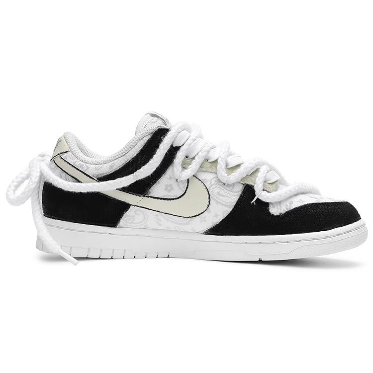 Nike Dunk Low White Paisley Low Top Skateboard Shoes Women's Black White Beige DJ9955-100(Team33-)