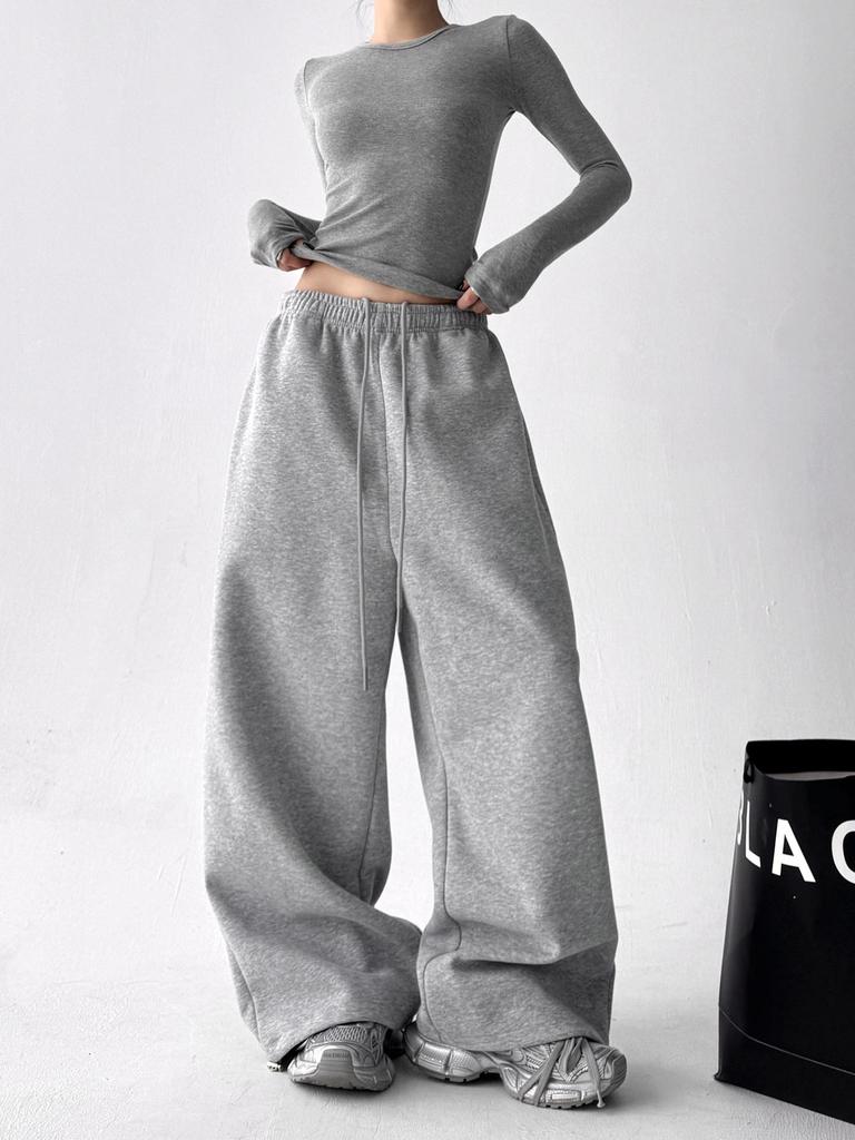 Women's High-Waist Classic Sports Sweatpants - Spring/Autumn 2025, Slimming Loose Fit, Straight Wide Leg Long Pants.