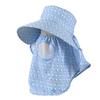 Wide-brimmed Purple Floral Sun Hat Detachable Face Mask Design, Breathable Lightweight Anti-UV Outdoor Headwear