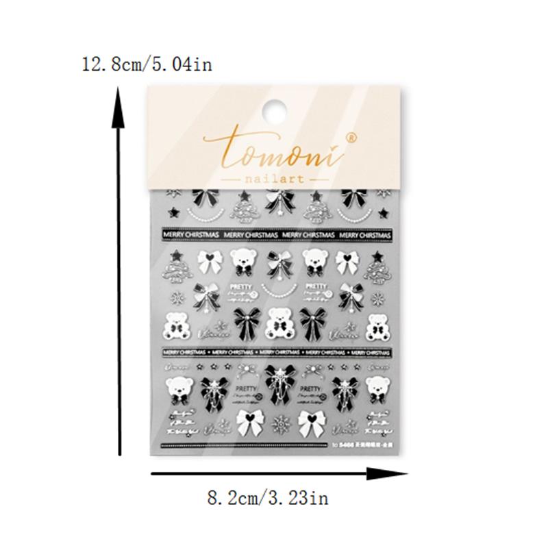 Pretty Snowflake Bow Crystal Ball Nail Art Sticker Embossment Self Adhesive Nail Sticker New Year Christmas Manicure Decals Gift