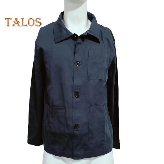 Men Jacket Lapel Long Sleeve Single Breasted Middle-aged Coat with Patch Pocket Solid Color Casual Jacket Outwear