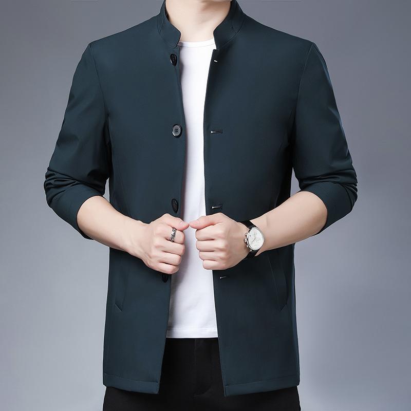 

Осенняя новая мужская куртка для людей среднего и пожилого возраста, куртка для папы, длинное пальто на пуговицах, мужская свободная куртка большого размера 175/92-L