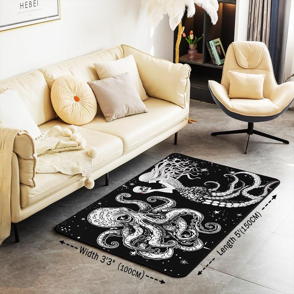 Galaxy Area Rug 3x5,Octopus Tentacles Carpet Kawaii Room Decor,Stars Decorative Rug Fleece Fabric Coastal Creature Indoor Floor Mat Nautical