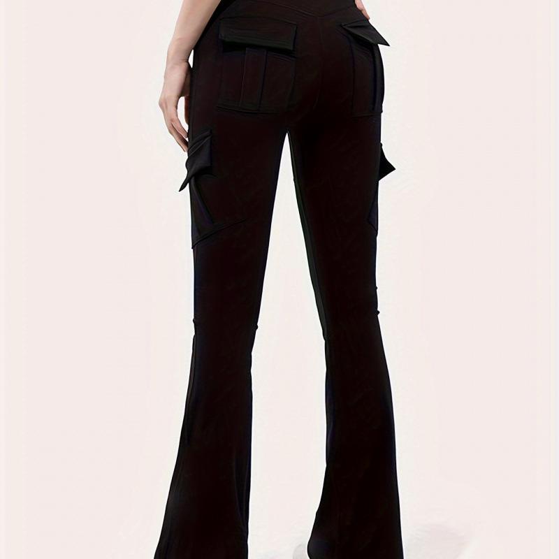 

2025 Women s High-Waisted Flared Yoga Pants with Stretchy Tummy Control and Pockets S чорний