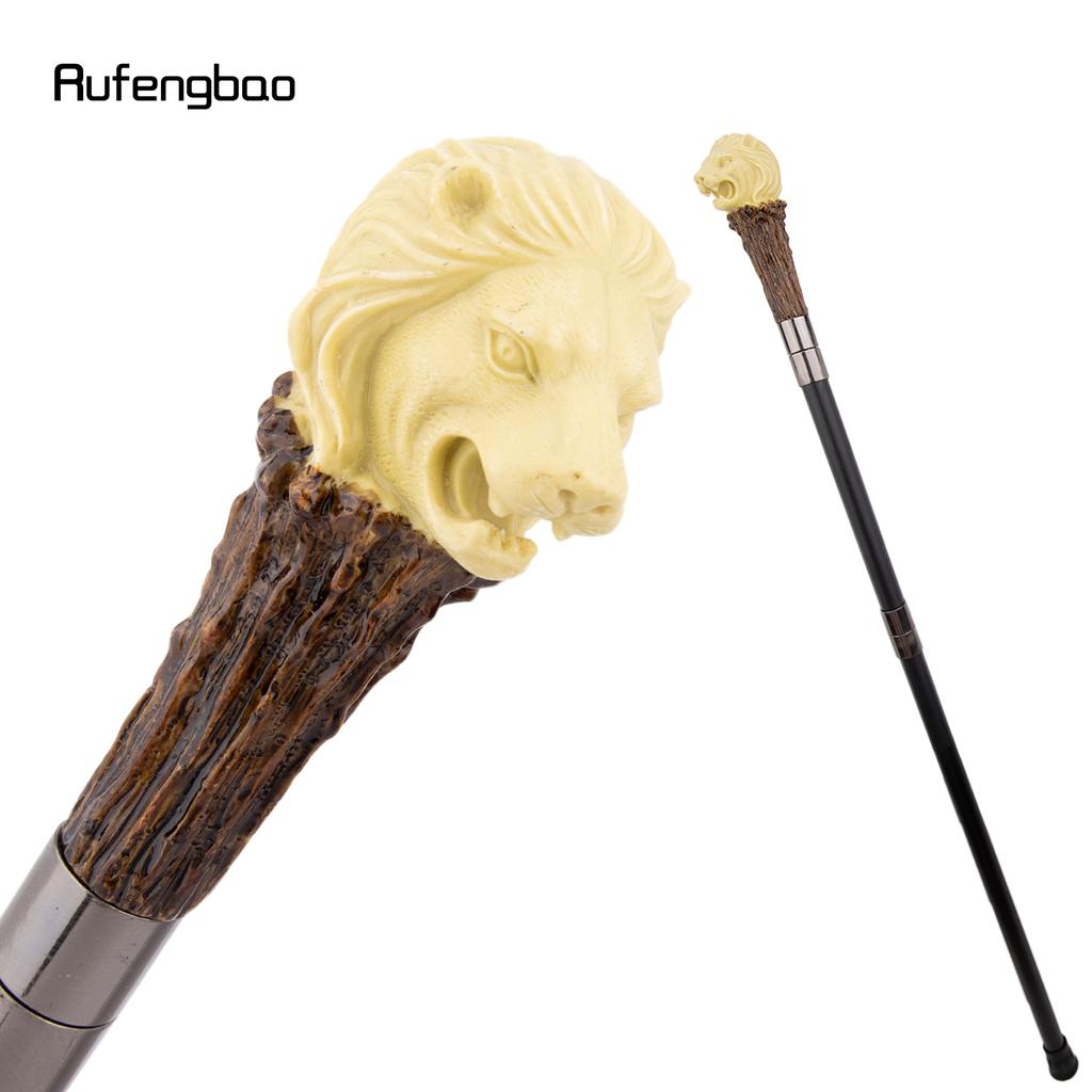 Yellow Resin Lion Head Tree Root Walking Cane Fashion Decorative Steel Stick Gentleman Elegant Cosplay Cane Knob Crosier 94cm