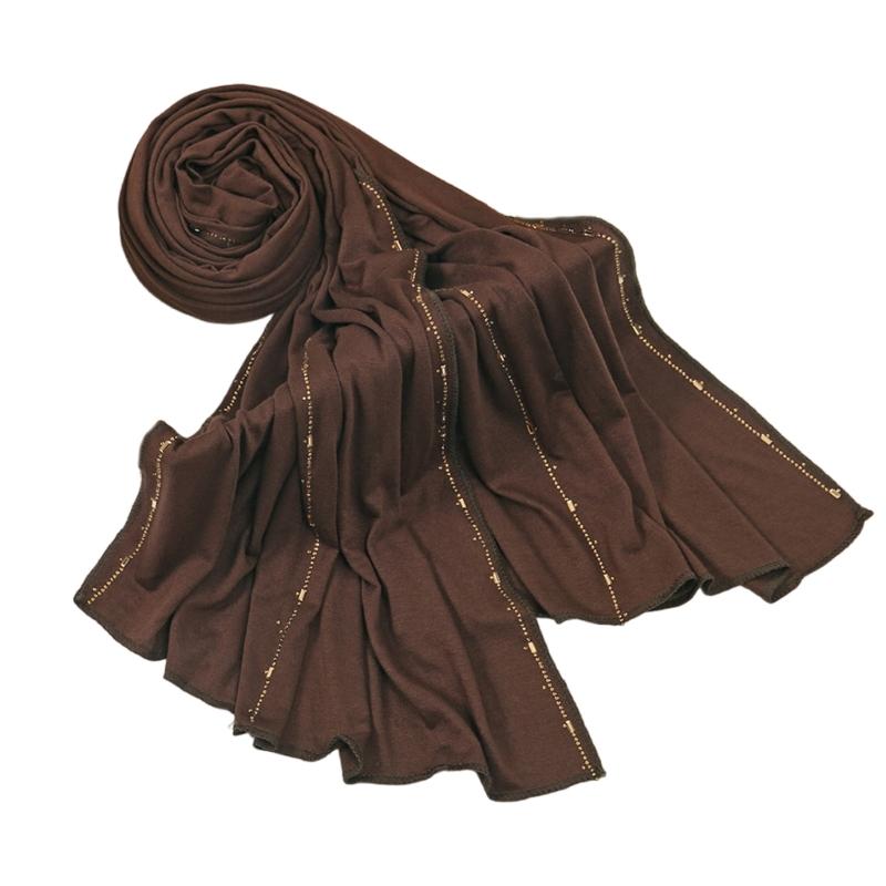 

Rhinestones Decorated Silk Cotton Headscarf Breathable Womens Scarf Stylish Hair Cover Multipurpose Fashion Wrap кофейный