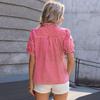 Camisa informal a cuadros de manga corta holgada con botones para mujer