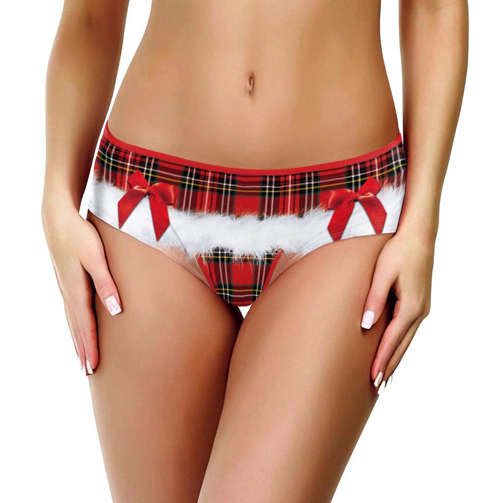 2024 Christmas Plaid Snowflake Women's Sexy Digital Print Triangle Panties