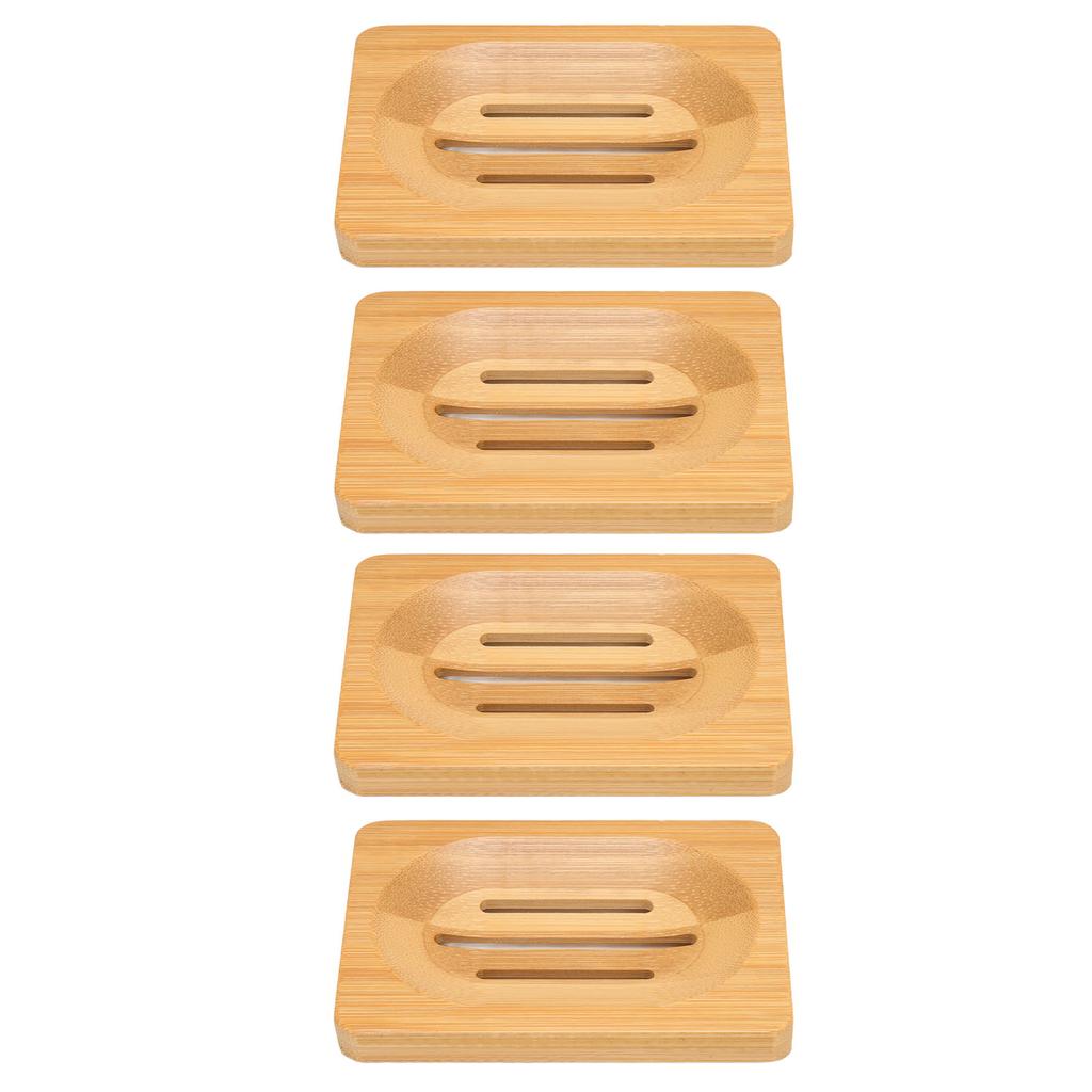 4 Stück Bambus Seifenschale Zuhause Badezimmer Hotel Modisch Elegant Selbstentwässernder Seifenhalter Zubehör