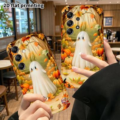 Phone Case: 2D Flat, Compatible with Samsung Galaxy A34 A35 M05 M06 S20 S22 S21 FE Plus 5G Protective Cases, Chubby Ghost, Perfect Christmas and Hallo