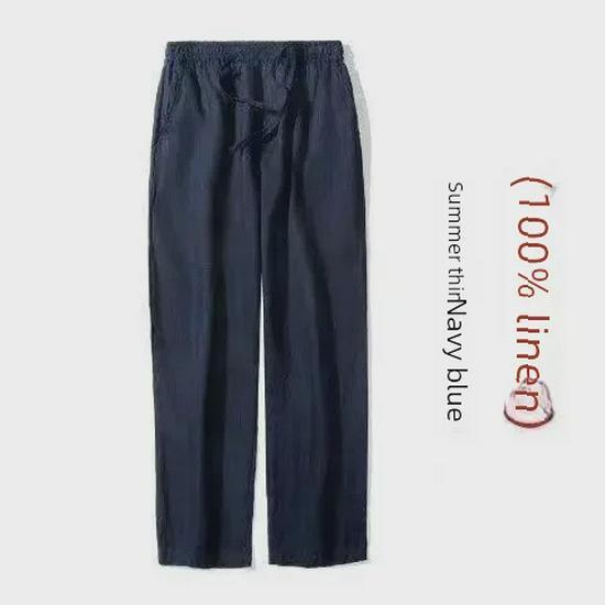 Pánské ležérní volné kalhoty z lnu a bavlny - letní devítibodové, velká velikost, čínský styl